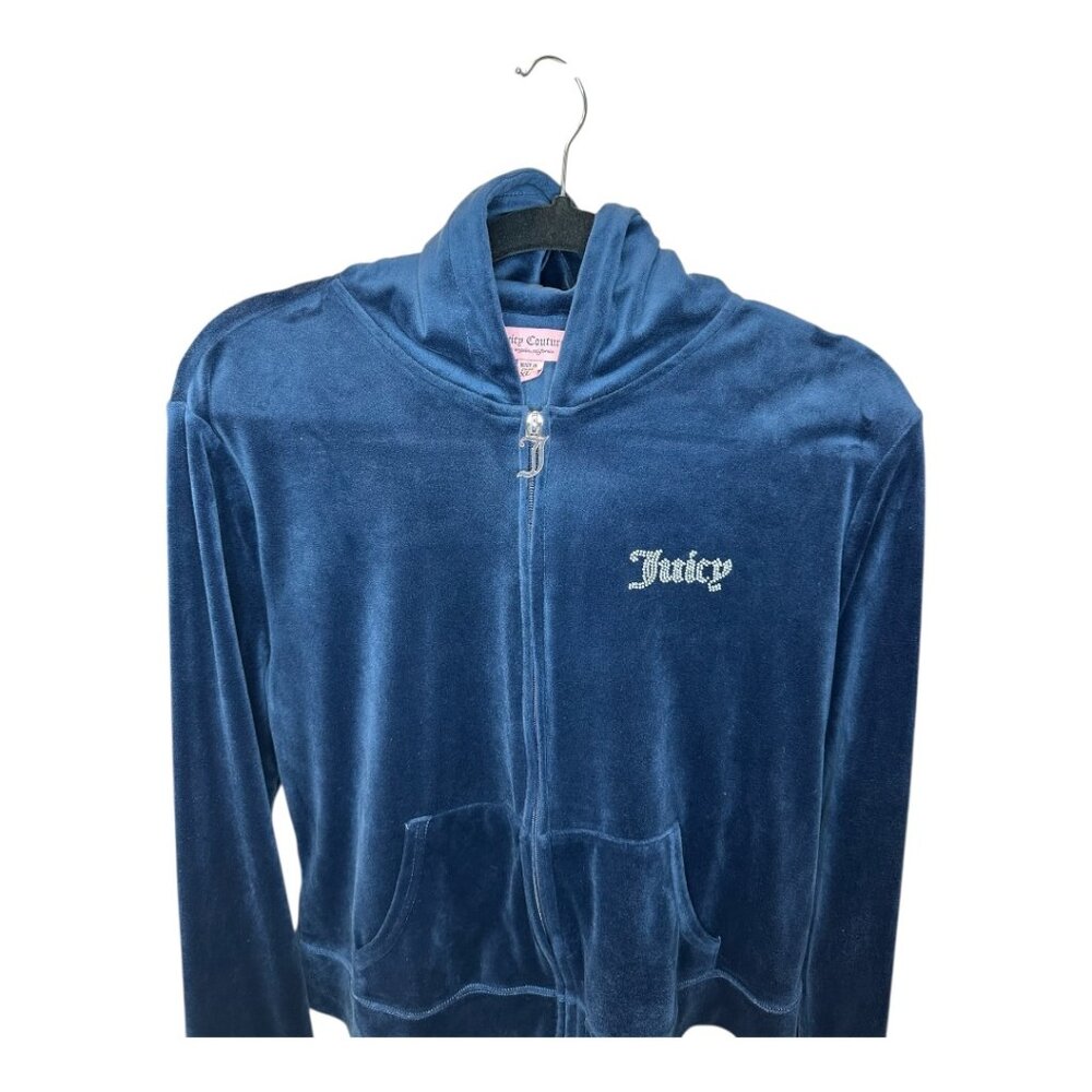 Juicy Couture Navy Blue Track Hoodie Jacket Velour Full Zip Y2K- Size XL-Nice